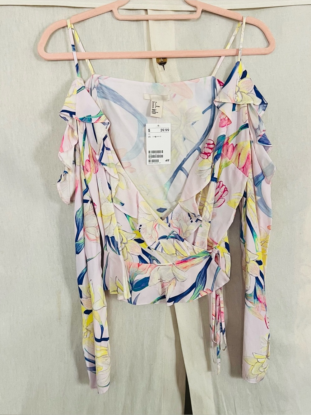 H&M Floral Wrap Cold Shoulder Top NWT